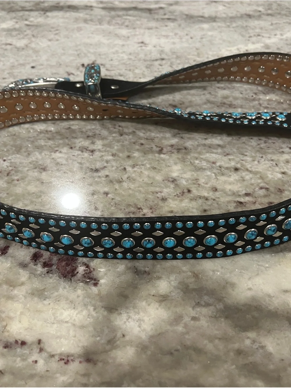 Nocona, Turquoise Accent Suede/Leather Belt & OG Buckle, #N3444001, XL, Blk Silv